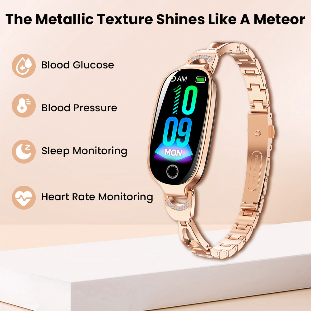 Vigorwrist Blood Sugar Blood Pressure monitoring Luxury Diamond Design Fashion Smartwatch