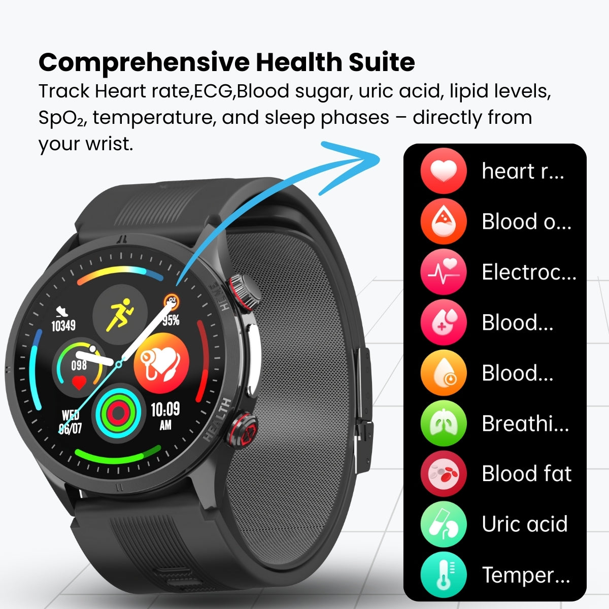Vigorwrist Max 5 High Precision Air Pump Blood Pressure ECG Blood Sugar Blood Oxygen Monitoring SmartWatch