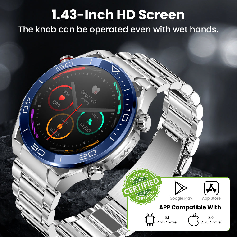 Vigorwrist Max 1 Heart rate Blood Glucose ECG/EKG Blood Pressure Monitoring Bluetooth Talk Smartwatch